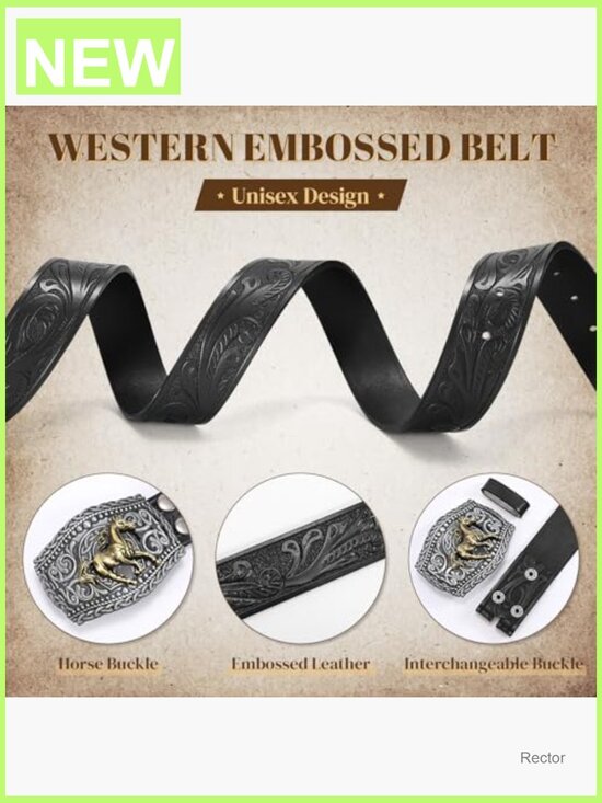 Western Cowboy Belt with Wolf/Horse Buckle - Leather main image 6
